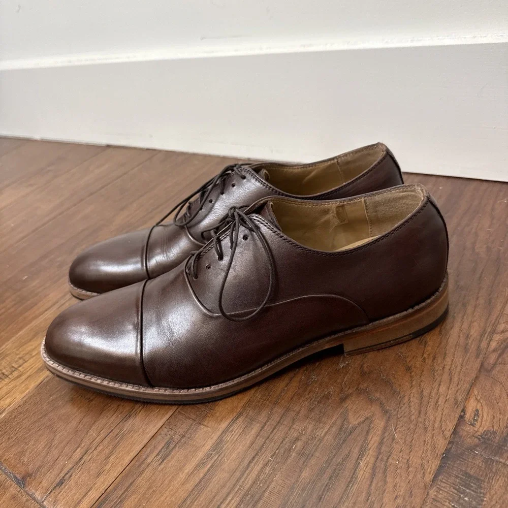 Leather Oxford Dress Shoes Men Brown Lace Up Office Professional Wedding 12 Wide